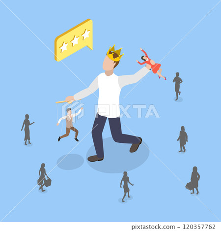 3D Isometric Flat Vector Illustration of Abusing And Manipulating, The Narcissistic King, Ruling The Crowd 120357762