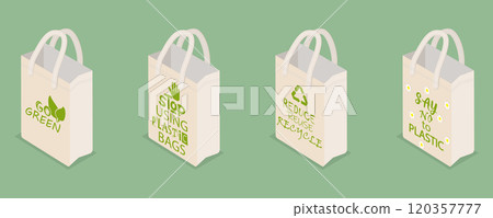 3D Isometric Flat Vector Illustration of Eco-friendly Bags, Sustainable Shopping And Reusable Packaging 120357777