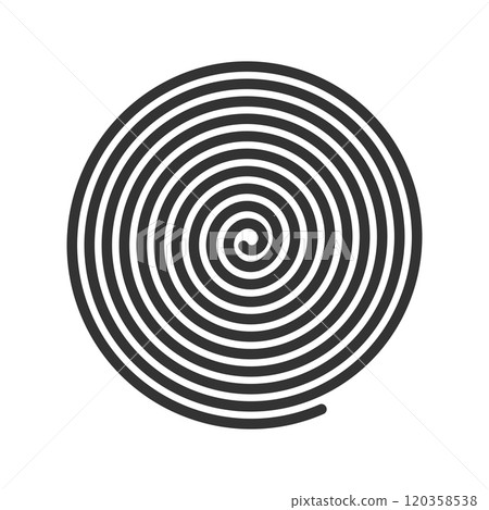 Spiral shape. Whirlpool, vortex or tornado, hypnosis or dizzy, pinwheel or spin, headache or bizarre symbol. Optical illusion effect. Snail shell print. Vector graphic illustration 120358538