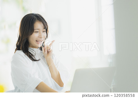 Young woman, business woman, at home, office casual 120358558