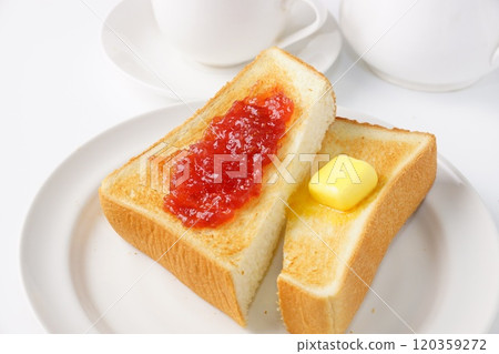 Toast with jam and butter 120359272