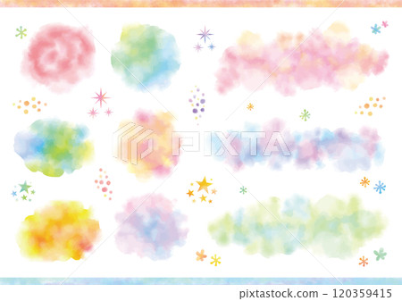 A set of cute watercolor parts with softly spread paint 120359415