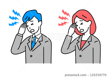 Set of men and women in suits suffering from headaches Set of men and women in suits suffering from headaches 120359770
