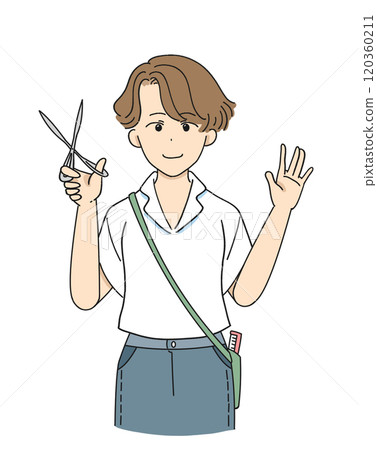 Illustration of a hairdresser holding scissors 120360211