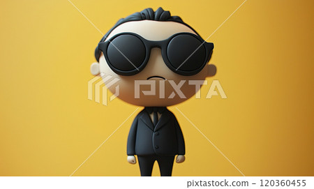 3D illustration of a man in a black suit wearing suspicious sunglasses 3D illustration of a man in a black suit wearing suspicious sunglasses 120360455