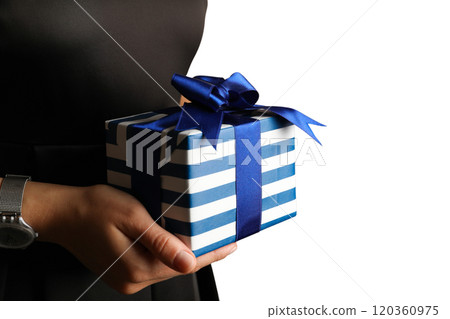 PNG, Gift box, box in hands, isolated on white background. PNG, Gift box, box in hands, isolated on white background. 120360975