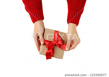 PNG, Gift box, box in hands, isolated on white background. PNG, Gift box, box in hands, isolated on white background. 120360977
