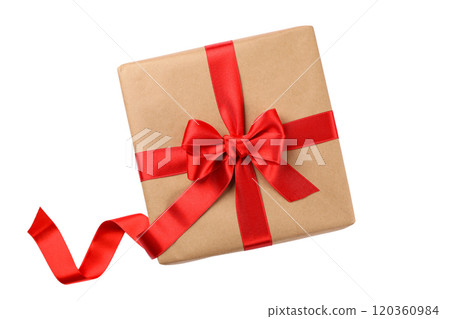 PNG, Gift box, box with volumetric bow, isolated on white background. 120360984