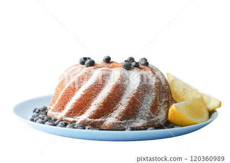 PNG, Christmas cake, cake in a plate, side view, isolated on white background. 120360989