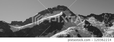 Black and white image of Mount Sefton, New Zealand. Black and white image of Mount Sefton, New Zealand. 120362214