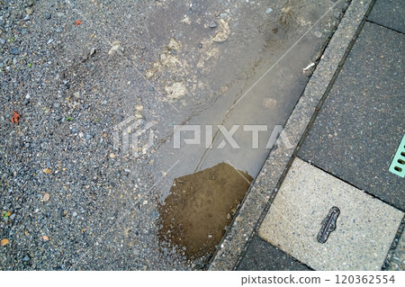 Puddle at the edge of a gutter Puddle at the edge of a gutter 120362554