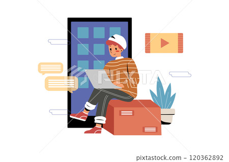 Man programming on his laptop in IT co-working office 120362892
