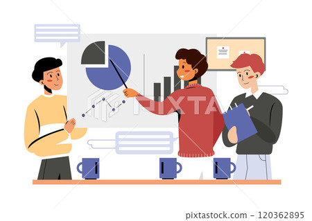 Group of analysts working on graphs 120362895