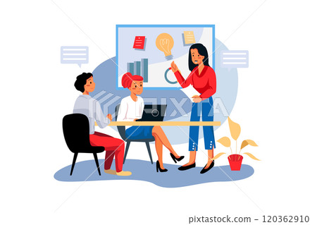 Young businesswoman giving a presentation on future plans to her colleagues at the office 120362910