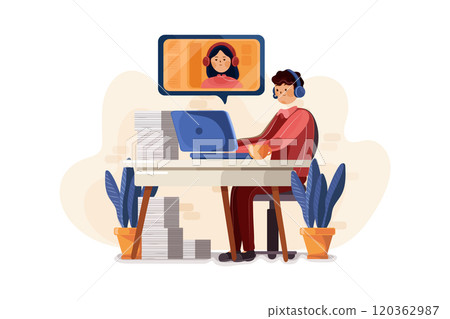 Male employee busy in online meeting 120362987