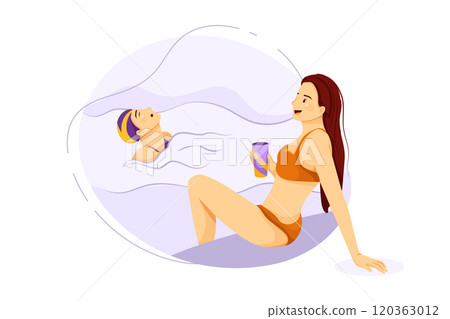 Young women resting and swimming at the swimming pool Young women resting and swimming at the swimming pool 120363012