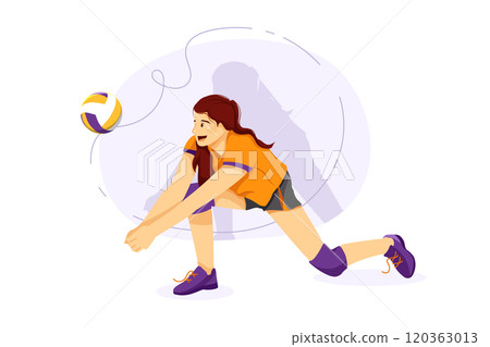 Volley ballplayers playing volleyball on ground Volley ballplayers playing volleyball on ground 120363013