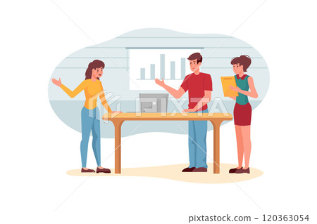 Startup team discussing growth repor 120363054