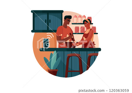 Couple using a smart speaker to cook the food 120363059