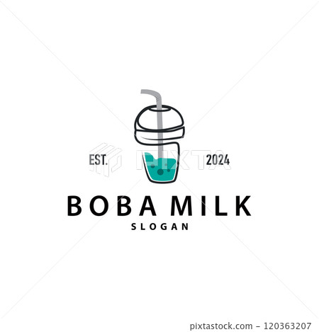 Boba Drink Logo, Milk Tea Cute Boba Pearl Jelly Drink Bubble Vector Simple Minimalist Design Boba Drink Logo, Milk Tea Cute Boba Pearl Jelly Drink Bubble Vector Simple Minimalist Design 120363207