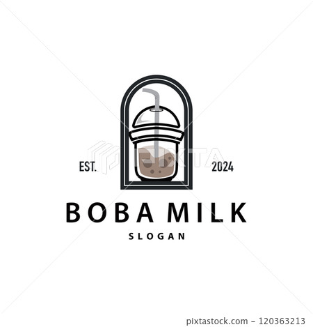 Boba Drink Logo, Milk Tea Cute Boba Pearl Jelly Drink Bubble Vector Simple Minimalist Design 120363213