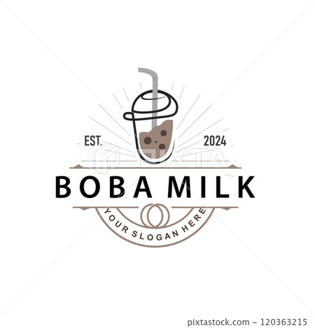 Boba Drink Logo, Milk Tea Cute Boba Pearl Jelly Drink Bubble Vector Simple Minimalist Design Boba Drink Logo, Milk Tea Cute Boba Pearl Jelly Drink Bubble Vector Simple Minimalist Design 120363215