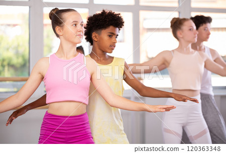 Couple boy and girl teenagers rehearsing ballet Couple boy and girl teenagers rehearsing ballet 120363348