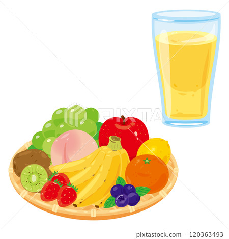 漏勺中的水果和玻璃杯中的水果冰沙 120363493