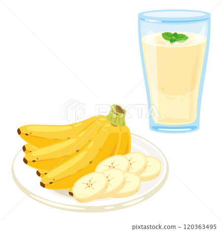盤子裡的香蕉和玻璃杯裡的香蕉冰沙 120363495