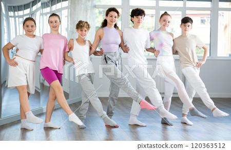 Teen dancers learn to dance Greek folk dance sirtaki and the Irish folk dance jig 120363512