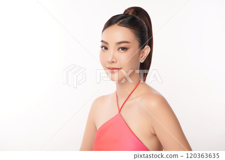 Beautiful young asian woman with clean fresh skin on white background, Face care, Facial treatment, Cosmetology, beauty and spa, Asian women portrait. 120363635