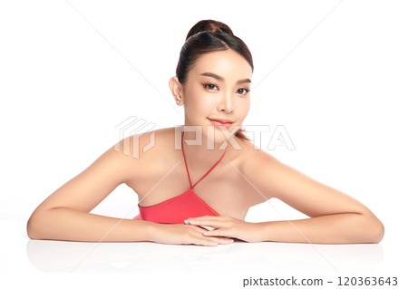 Beautiful young asian woman with clean fresh skin on white background, Face care, Facial treatment, Cosmetology, beauty and spa, Asian women portrait. Beautiful young asian woman with clean fresh skin on white background, Face care, Facial treatment, Cosmetology, beauty and spa, Asian women portrait. 120363643