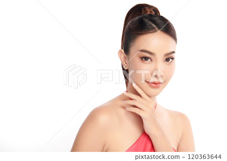 Beautiful young asian woman with clean fresh skin on white background, Face care, Facial treatment, Cosmetology, beauty and spa, Asian women portrait. Beautiful young asian woman with clean fresh skin on white background, Face care, Facial treatment, Cosmetology, beauty and spa, Asian women portrait. 120363644