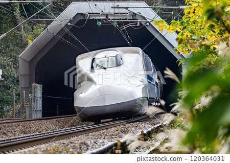 The Shinkansen passing through the Kaseno Tunnel The Shinkansen passing through the Kaseno Tunnel 120364031