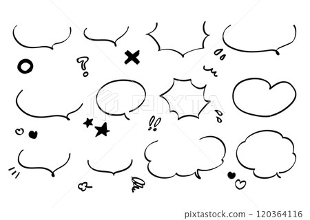 A set of cute, handwritten and doodle style speech bubbles 120364116