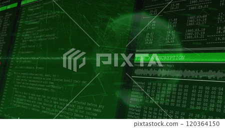 Image of digital data processing over globe and networks of connections 120364150