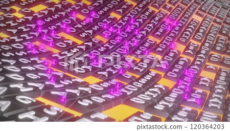 Image of network of connections with people icons over binary coding 120364203