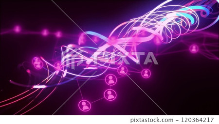 Image of neon trails over media icons Image of neon trails over media icons 120364217