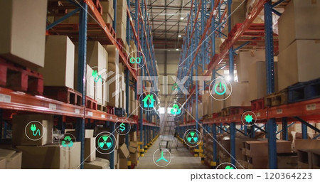 Image of ecology icons over warehouse 120364223