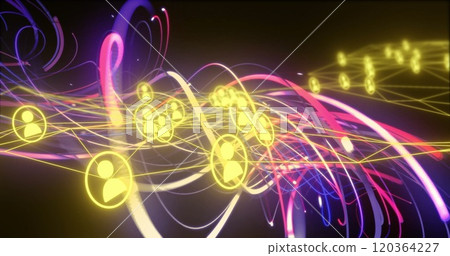 Image of network of connections with people icons over light trails Image of network of connections with people icons over light trails 120364227