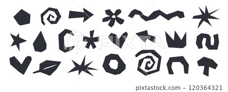Paper cut out form set. Black abstract collage shape collection. Geometric paper element collection. Nursery decoration bundle for poster, banner, print. Children doodle illustration pack. Vector Paper cut out form set. Black abstract collage shape collection. Geometric paper element collection. Nursery decoration bundle for poster, banner, print. Children doodle illustration pack. Vector 120364321