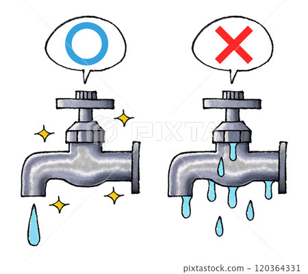 Faucet and a speech bubble with a plus or minus sign 120364331