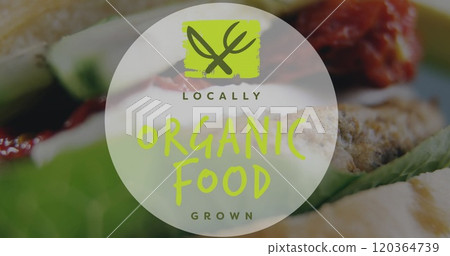 Locally organic food grown image over close-up of fresh produce 120364739