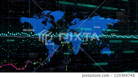 Image of financial data processing over world map 120364748