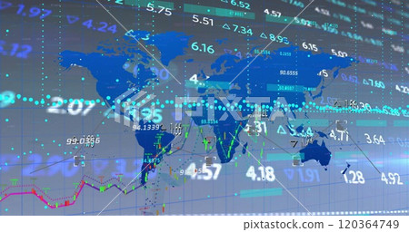 Image of financial data processing over world map Image of financial data processing over world map 120364749