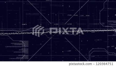 Image of financial data processing over grid on dark background Image of financial data processing over grid on dark background 120364751