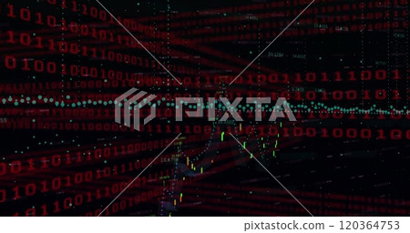 Image of binary coding data processing over grid on dark background 120364753