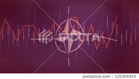 NATO emblem with digital scanning image over purple background NATO emblem with digital scanning image over purple background 120364959