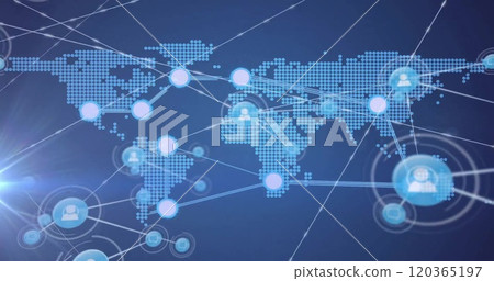 Image of network of connections with spots over world map Image of network of connections with spots over world map 120365197