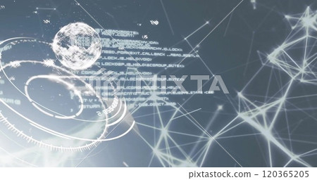 Image of network of connections with spots over globe 120365205